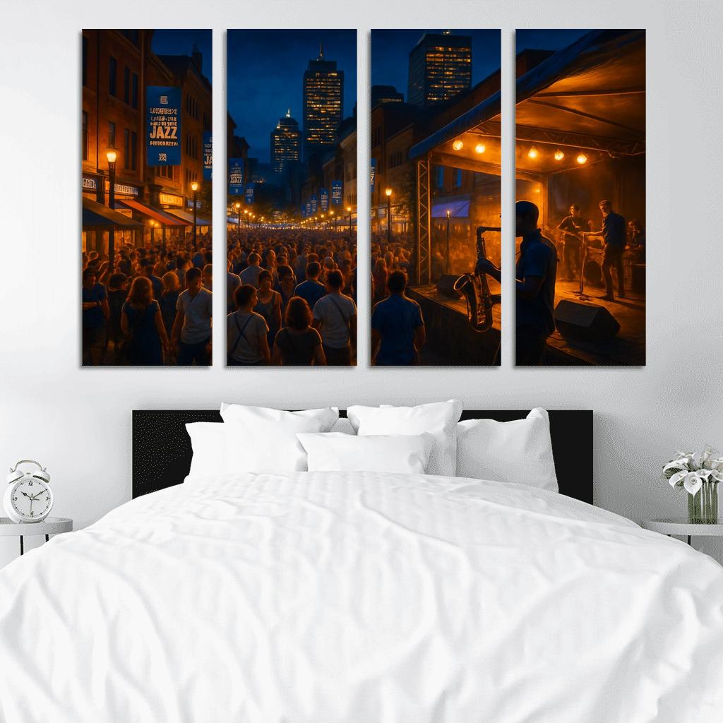 Montreal International Jazz Festival Night Street Stage abstract paintings frame