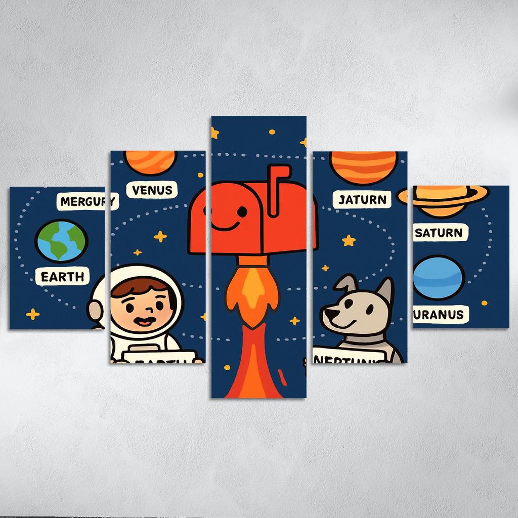 Solar System Post Office multi-panel paintings
