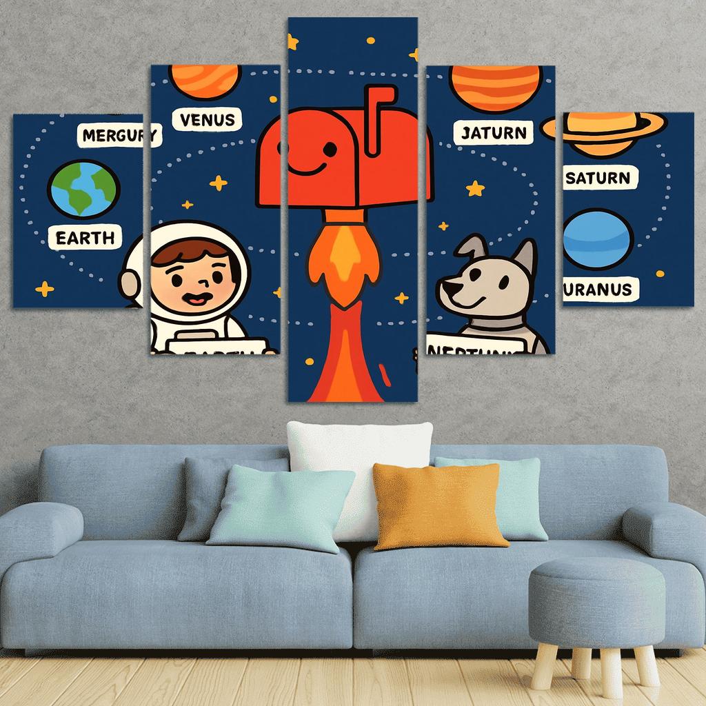 Solar System Post Office multi-panel paintings