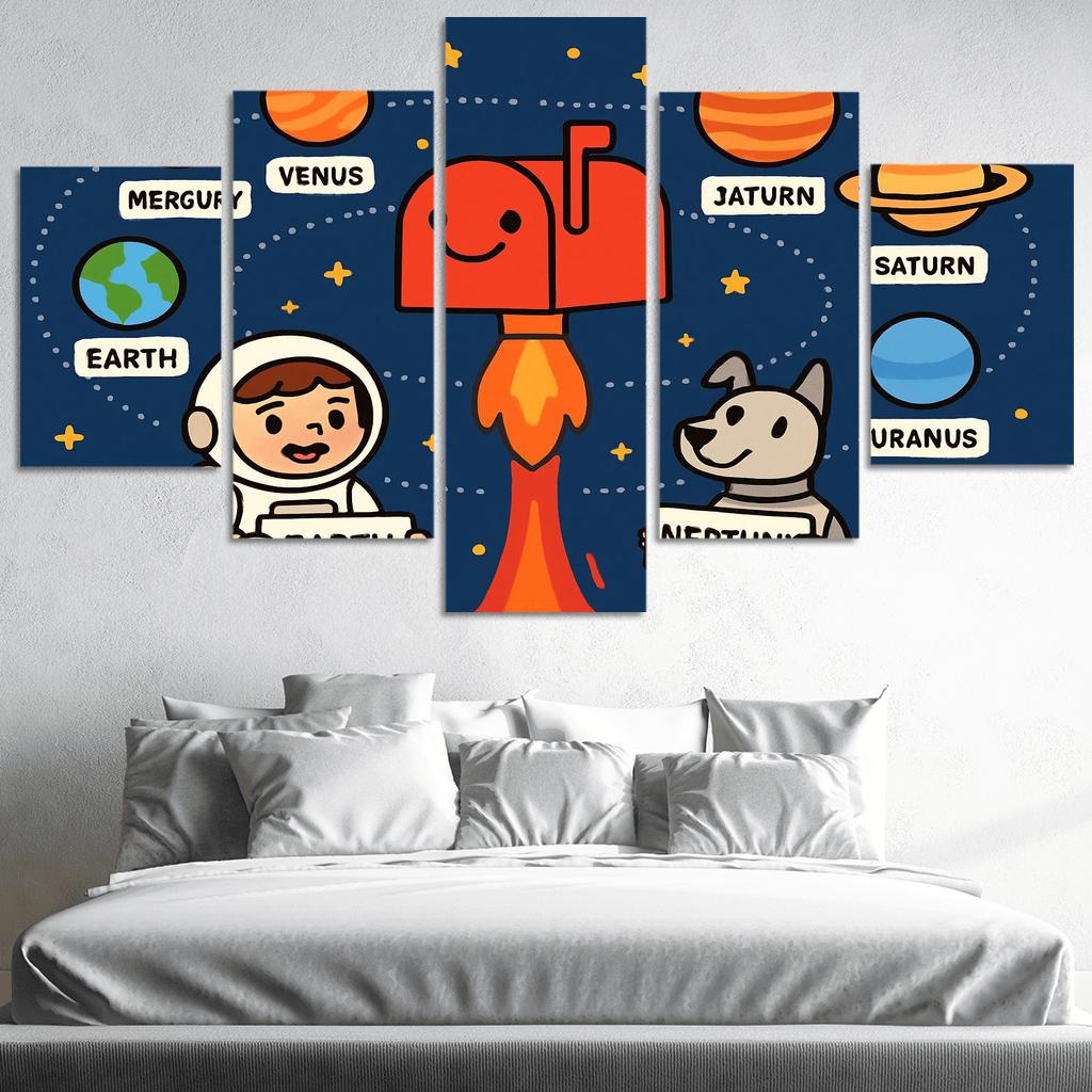 Solar System Post Office multi-panel paintings