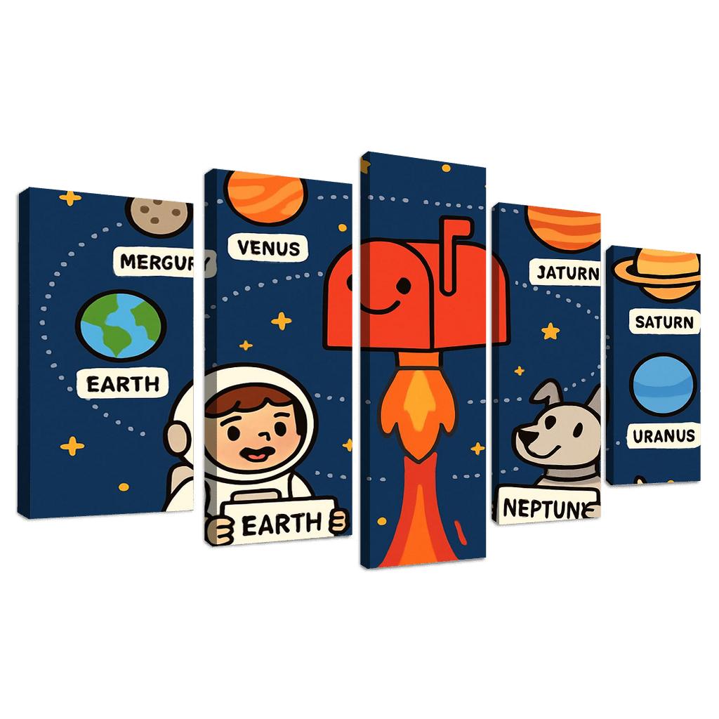 Solar System Post Office multi-panel paintings