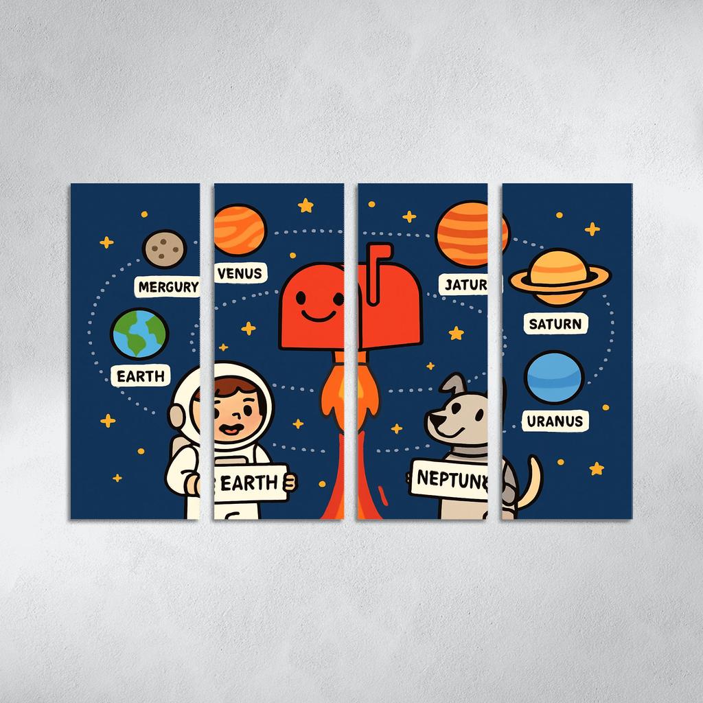 Solar System Post Office multi-panel paintings