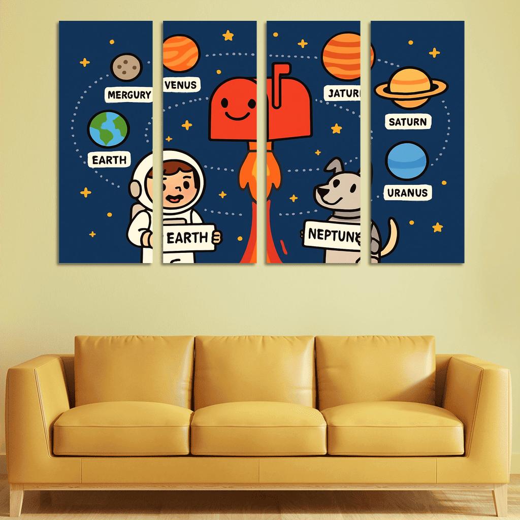 Solar System Post Office multi-panel paintings