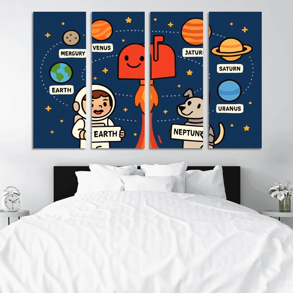 Solar System Post Office multi-panel paintings