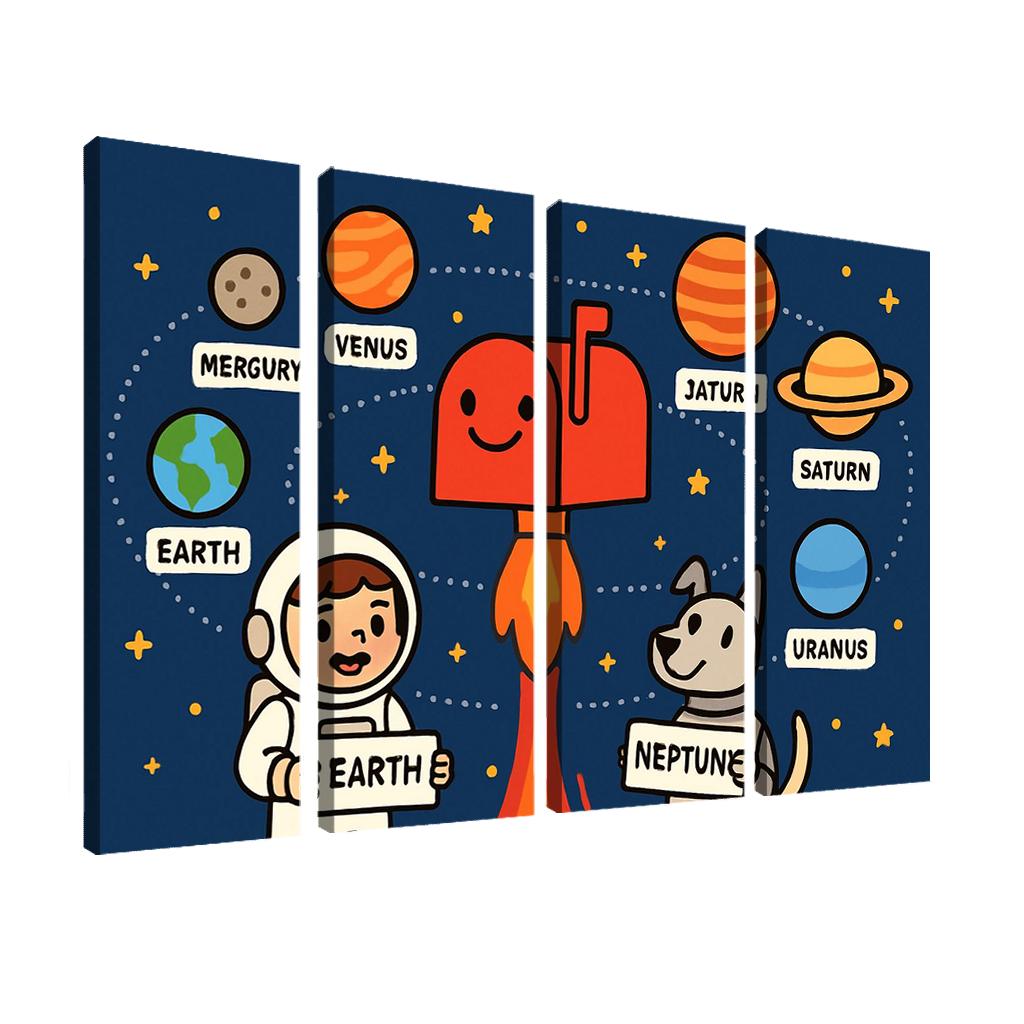 Solar System Post Office multi-panel paintings