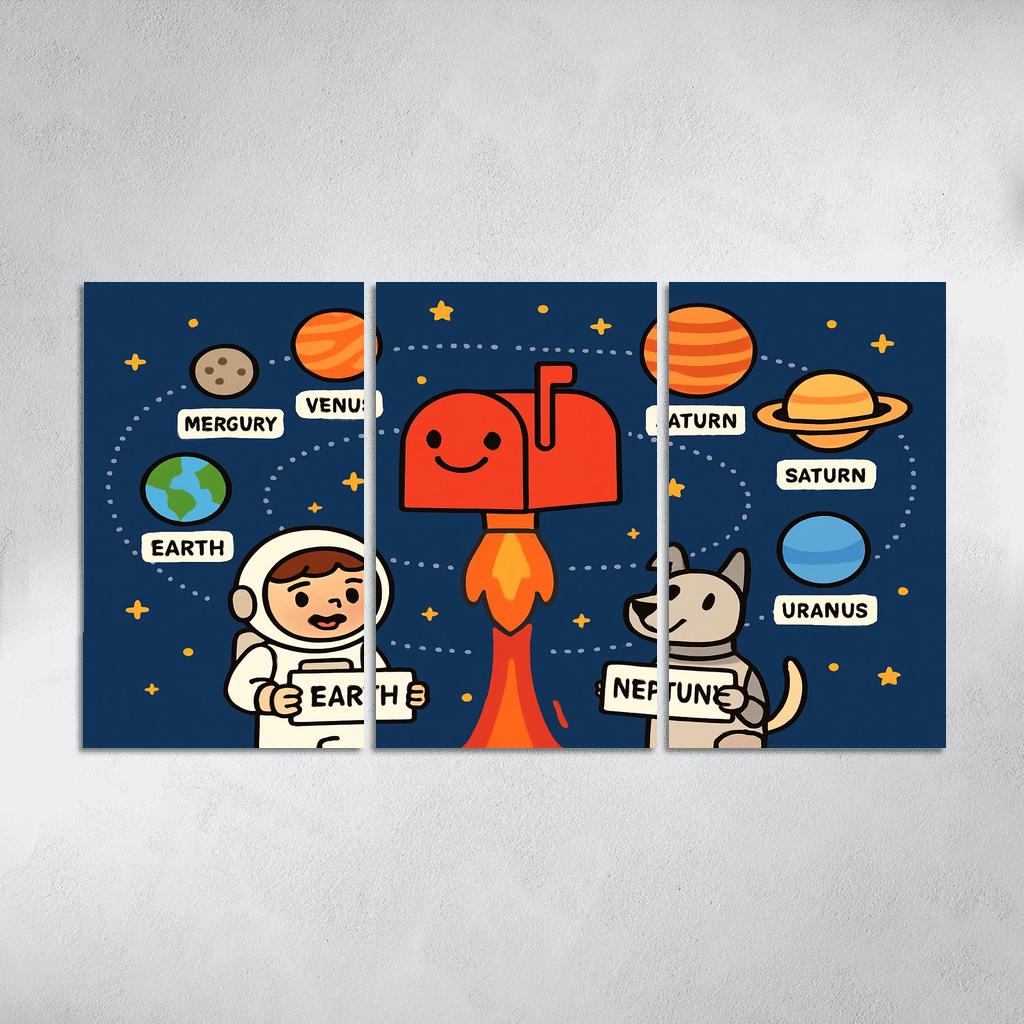 Solar System Post Office multi-panel paintings