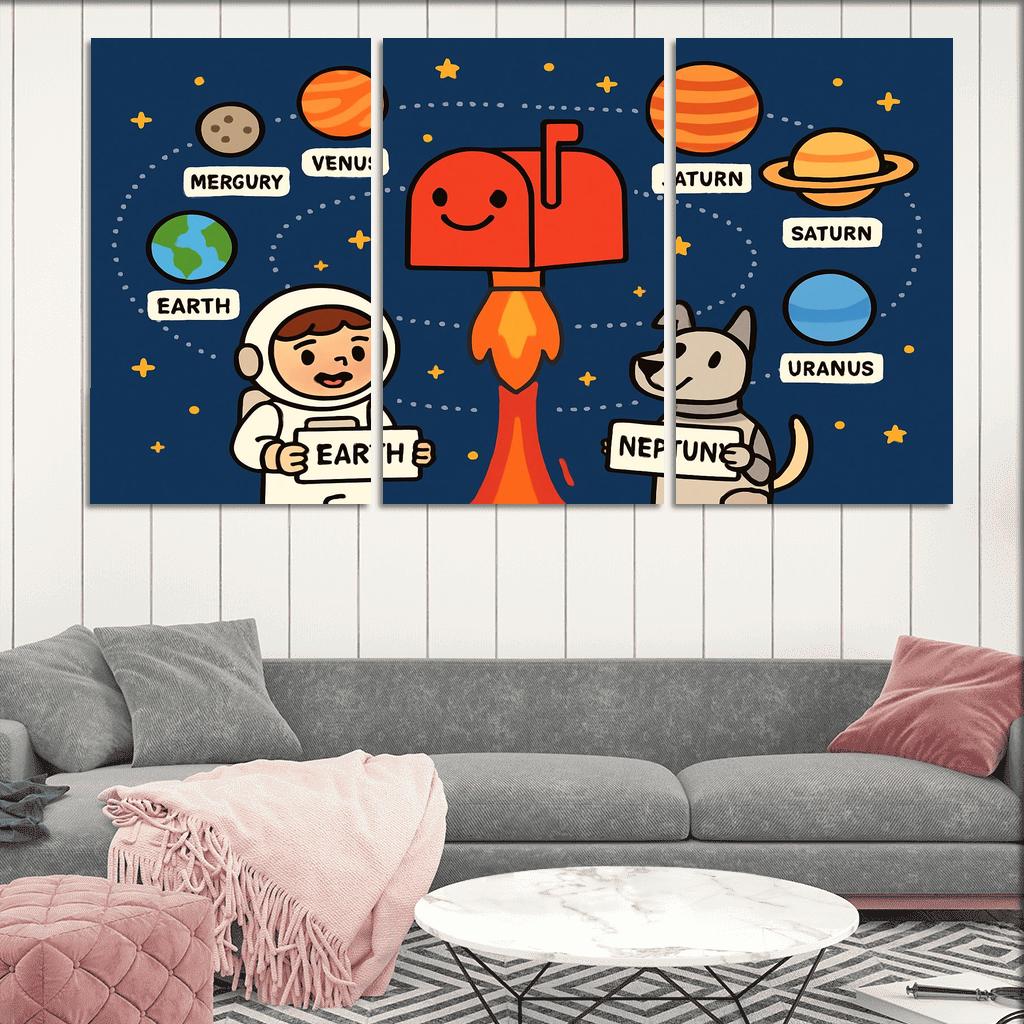 Solar System Post Office multi-panel paintings