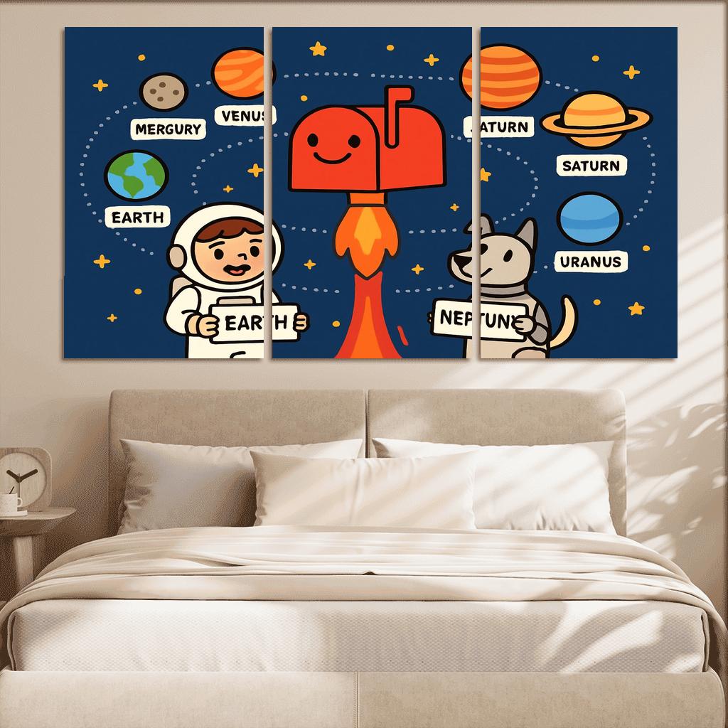 Solar System Post Office multi-panel paintings