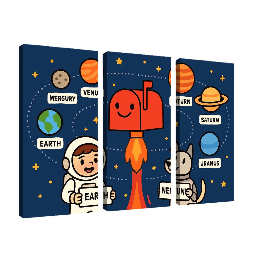 Solar System Post Office multi-panel paintings