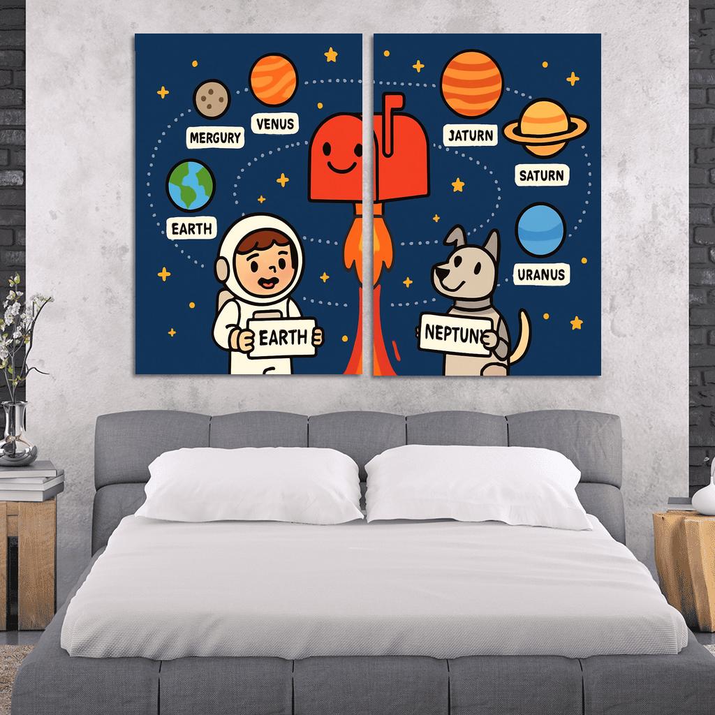 Solar System Post Office multi-panel paintings