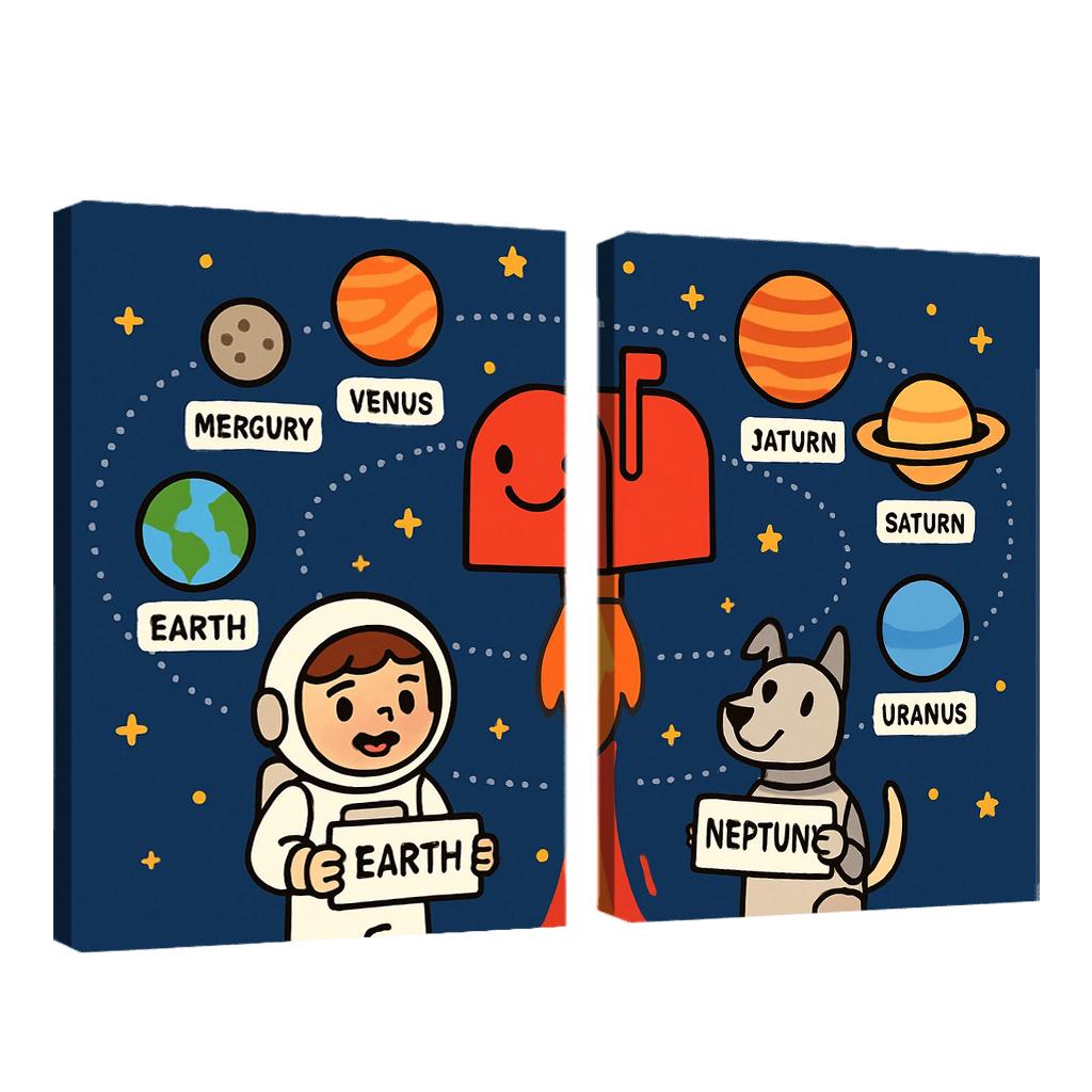 Solar System Post Office multi-panel paintings