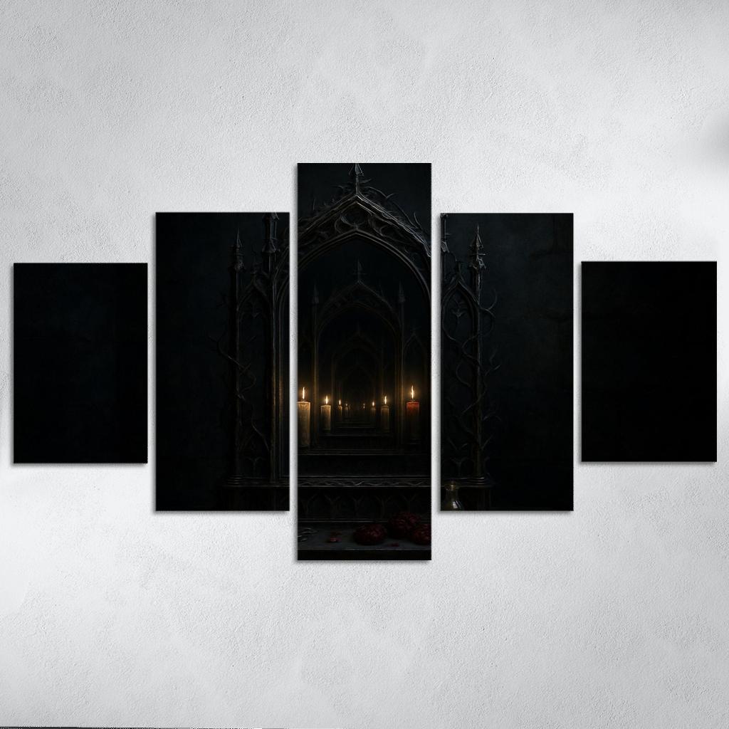 Thornbound Mirror Shrine multi-panel paintings