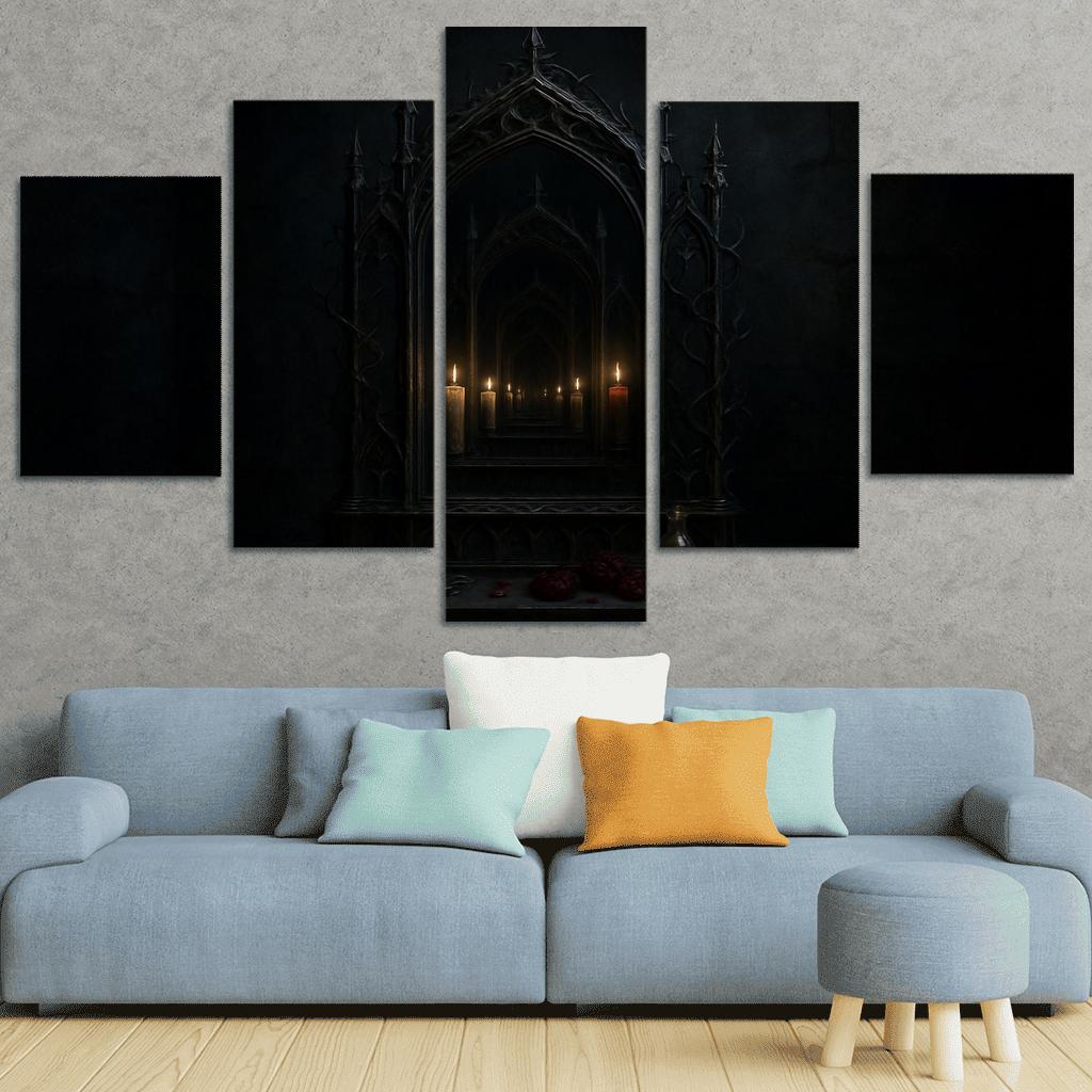 Thornbound Mirror Shrine multi-panel paintings