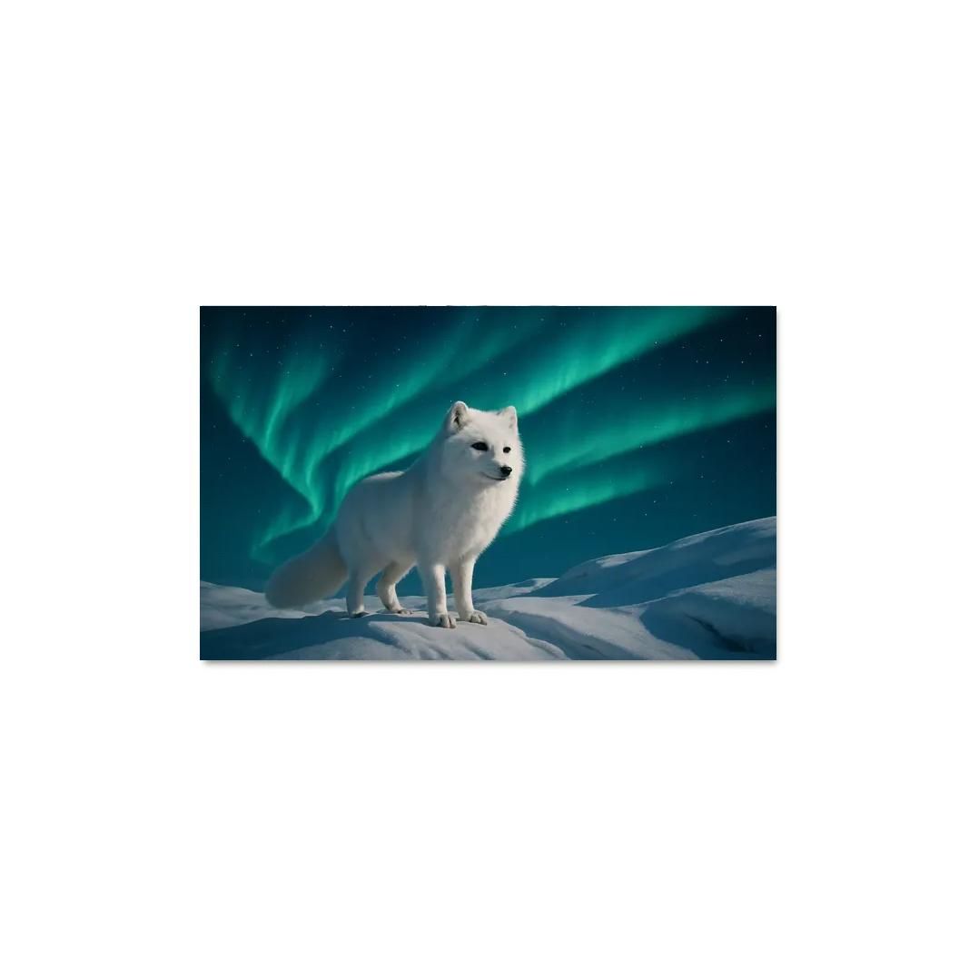 Snowy Arctic Fox Under Dancing Aurora custom paintings frame