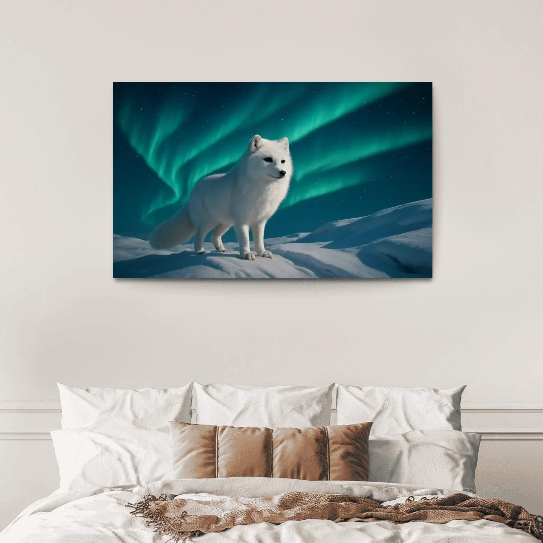 Snowy Arctic Fox Under Dancing Aurora custom paintings frame