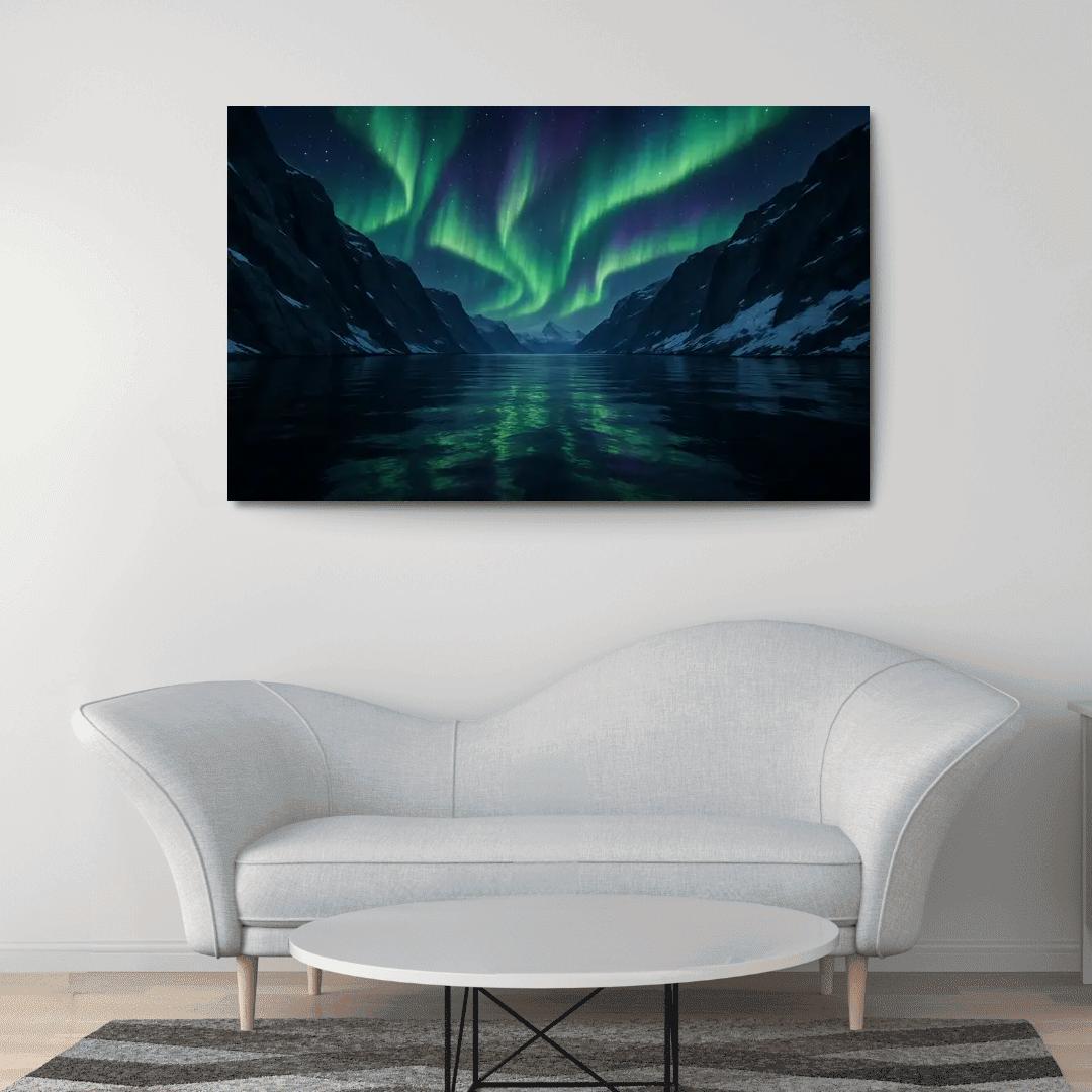 Aurora Glow Over Crystal Fjord oil paintings frame