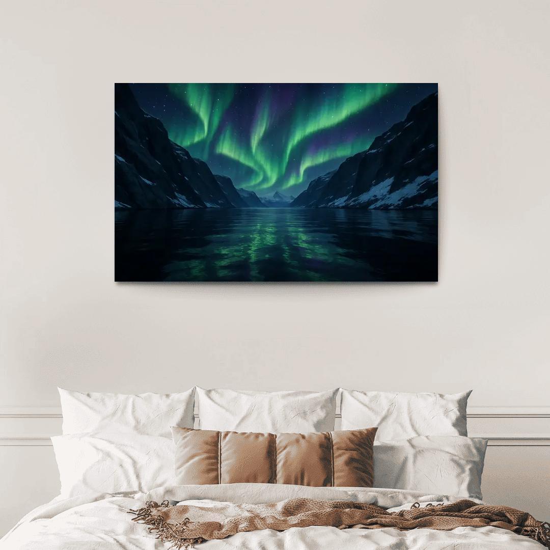 Aurora Glow Over Crystal Fjord oil paintings frame