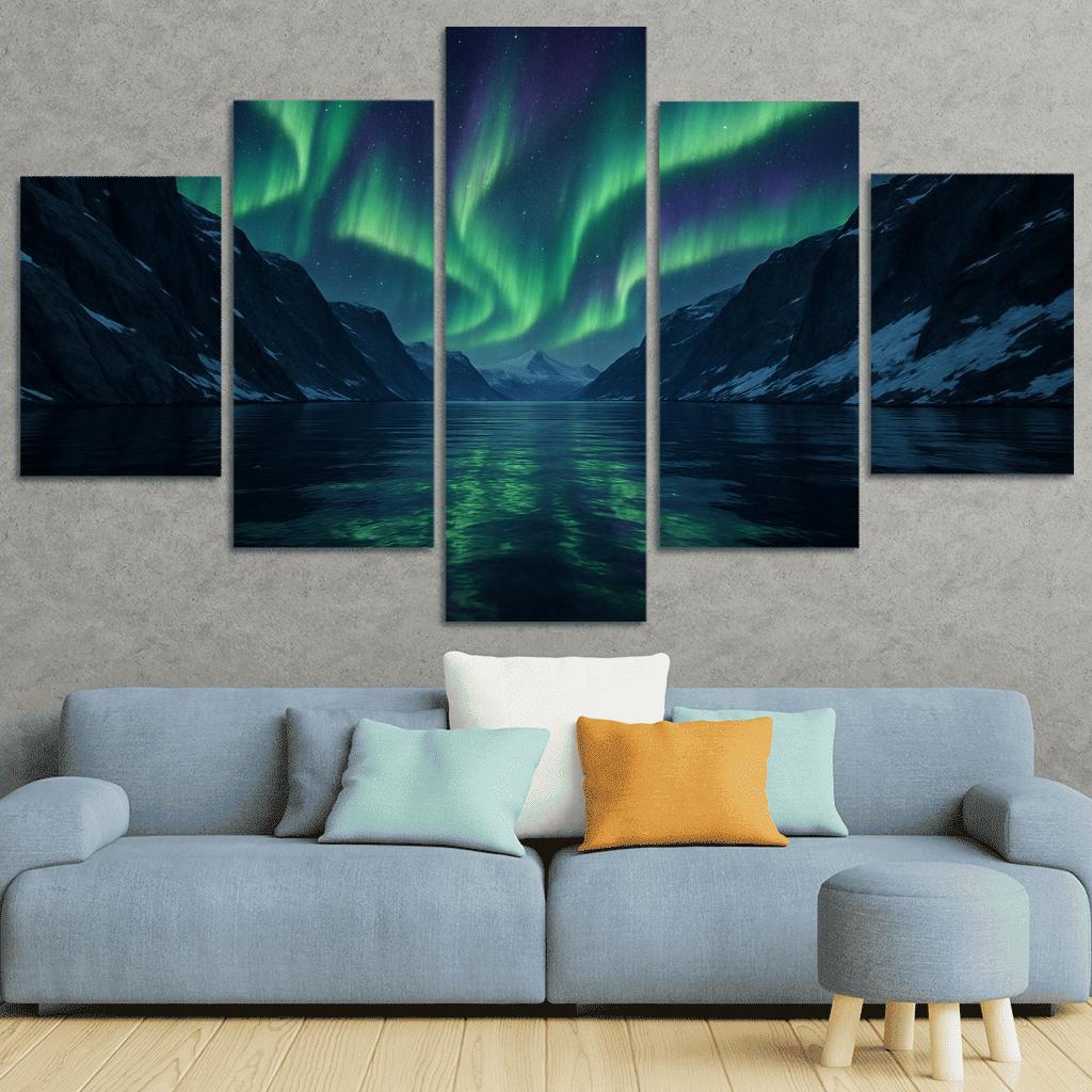 Aurora Glow Over Crystal Fjord oil paintings frame