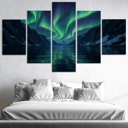 Aurora Glow Over Crystal Fjord oil paintings frame