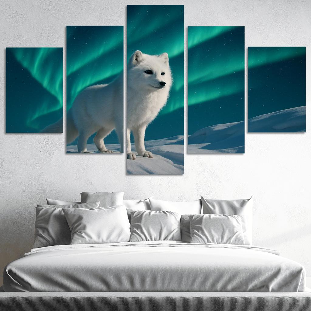 Snowy Arctic Fox Under Dancing Aurora custom paintings frame