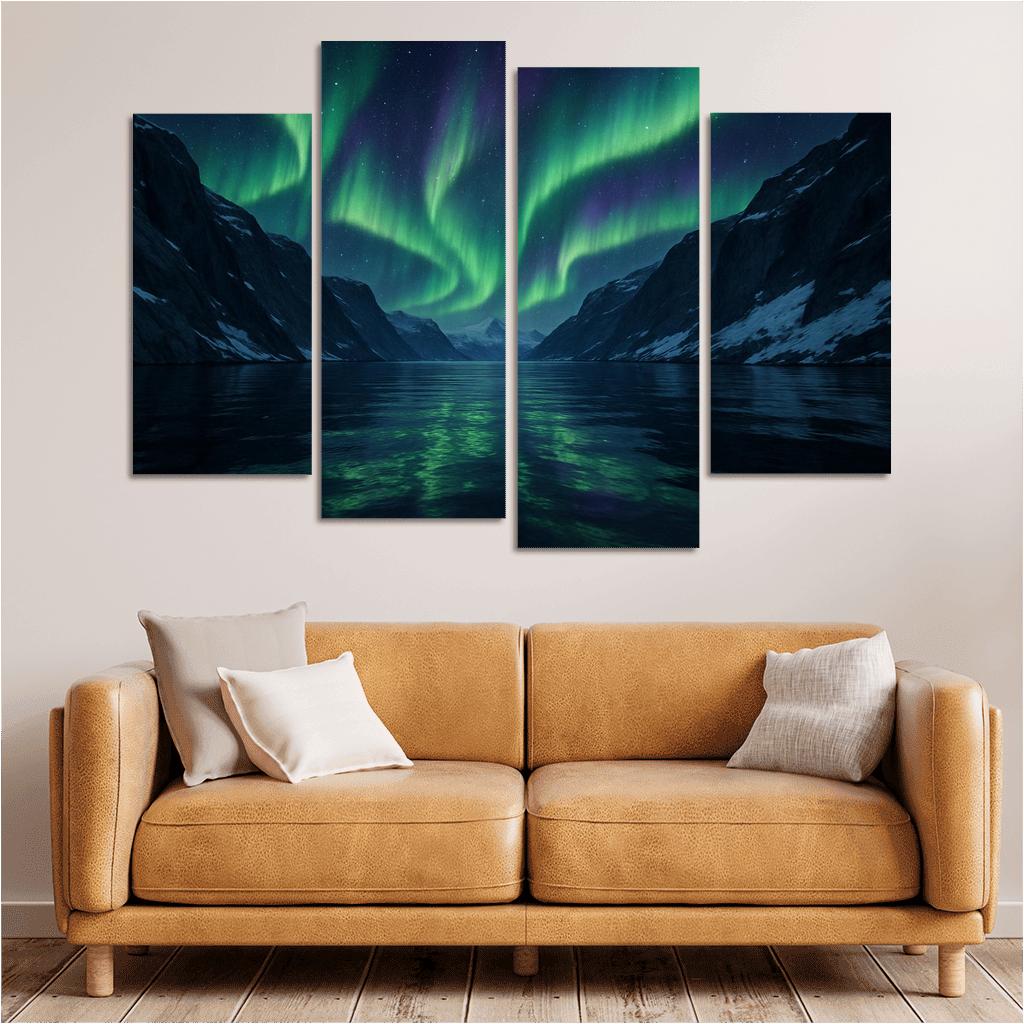 Aurora Glow Over Crystal Fjord oil paintings frame