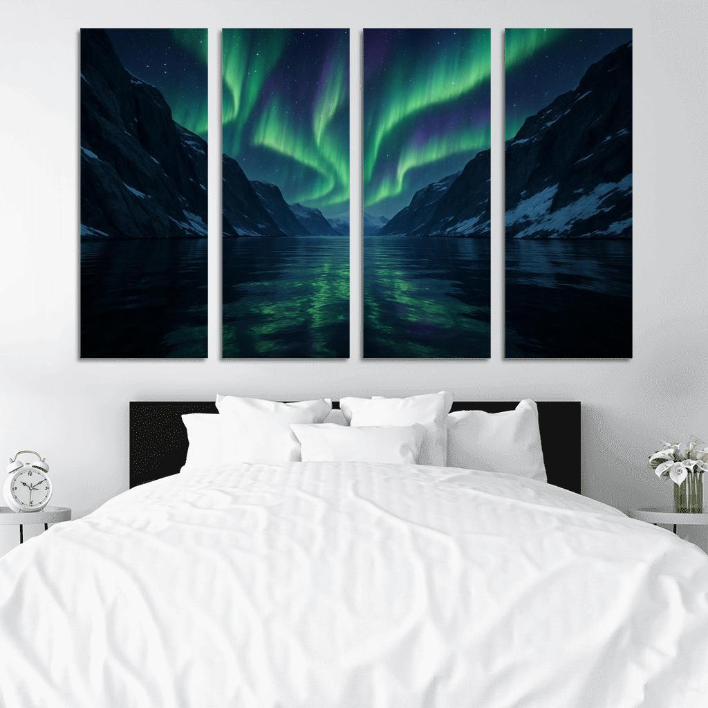 Aurora Glow Over Crystal Fjord oil paintings frame