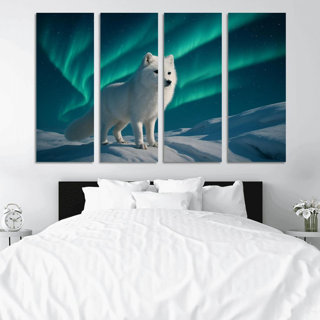 Snowy Arctic Fox Under Dancing Aurora custom paintings frame
