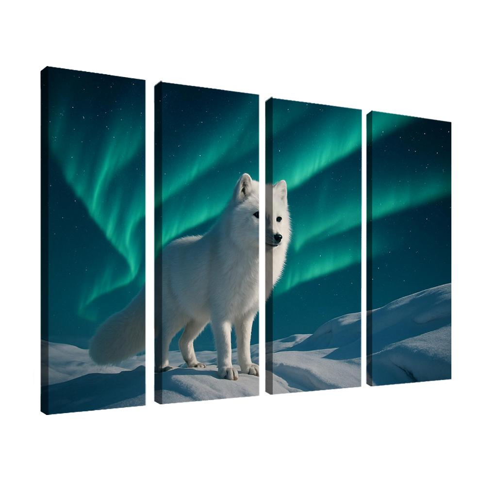 Snowy Arctic Fox Under Dancing Aurora custom paintings frame
