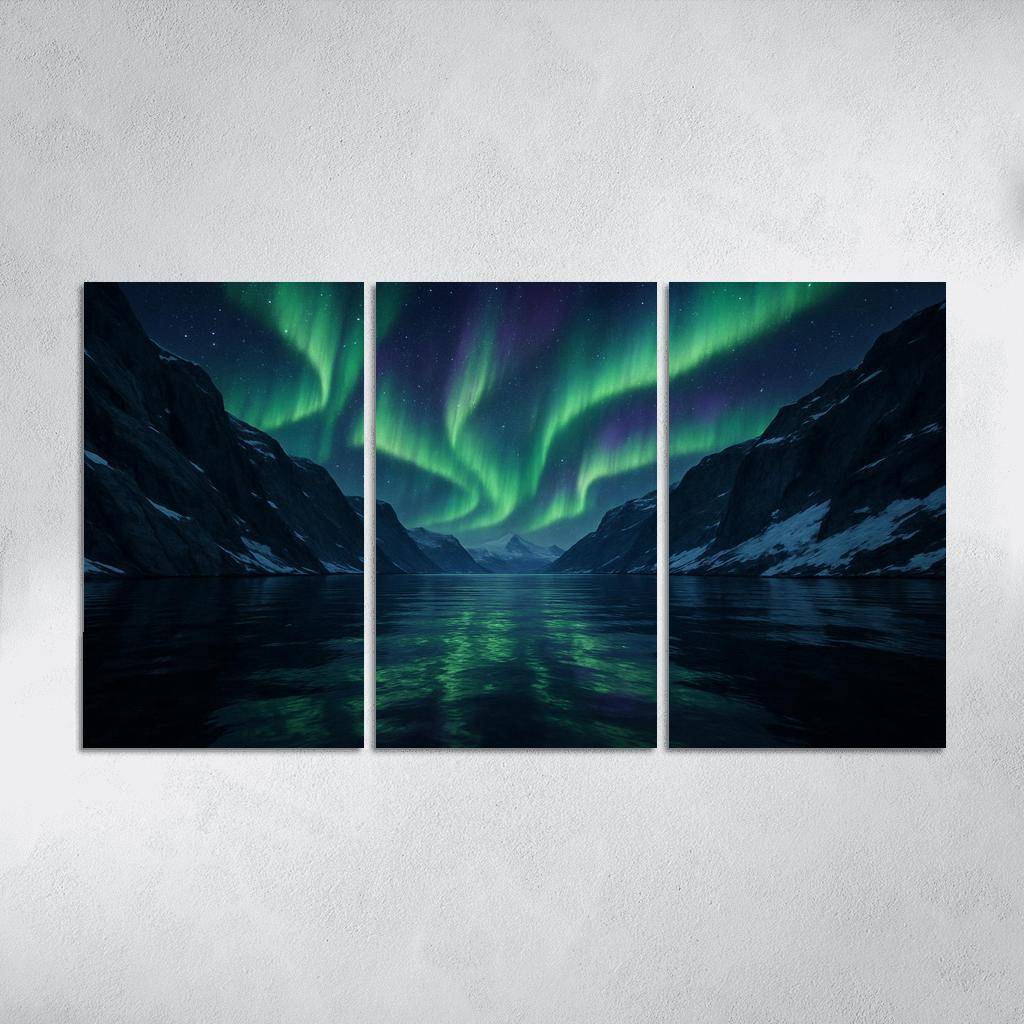 Aurora Glow Over Crystal Fjord oil paintings frame