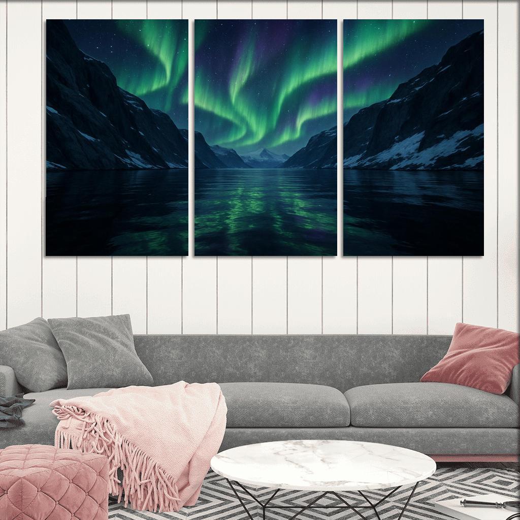 Aurora Glow Over Crystal Fjord oil paintings frame