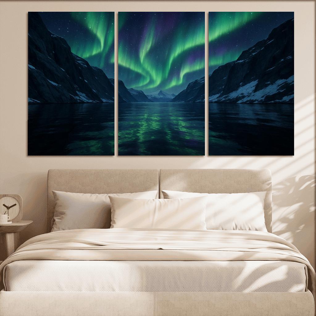 Aurora Glow Over Crystal Fjord oil paintings frame