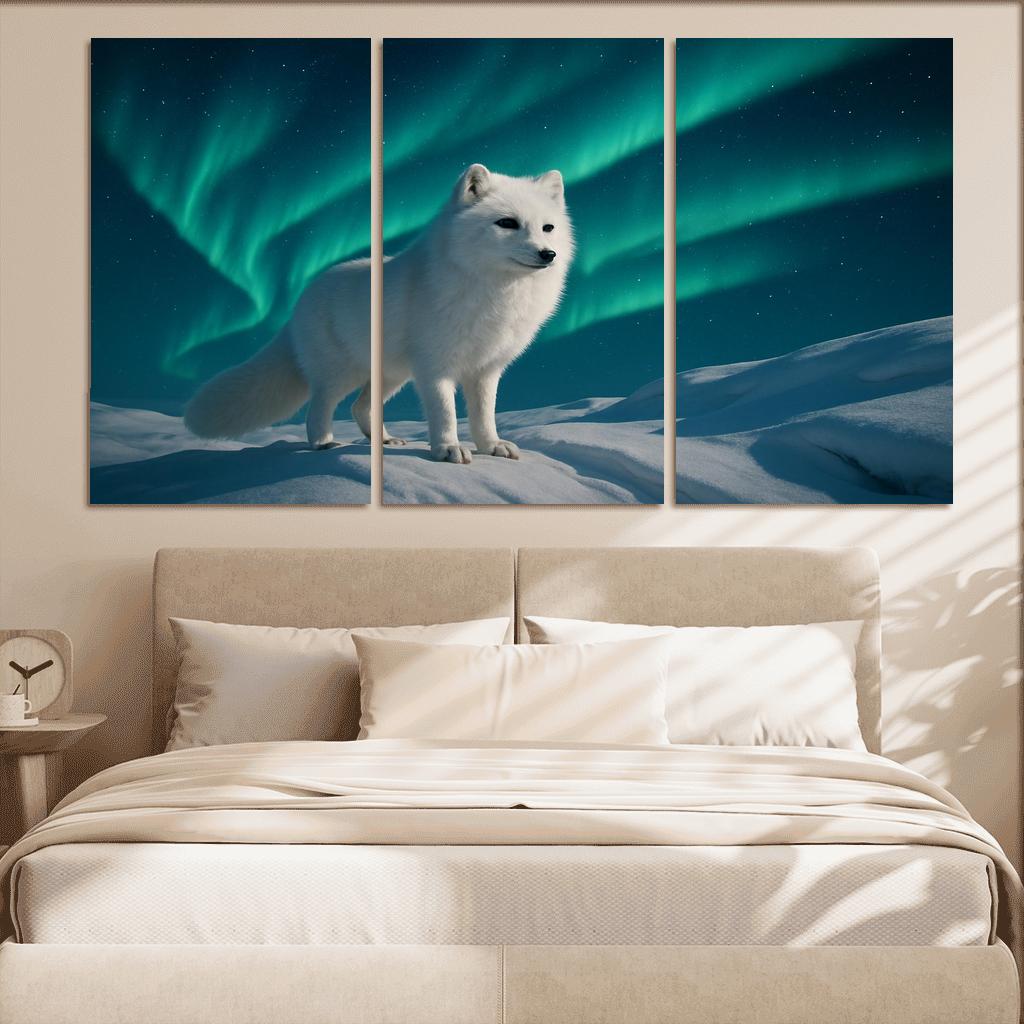 Snowy Arctic Fox Under Dancing Aurora custom paintings frame