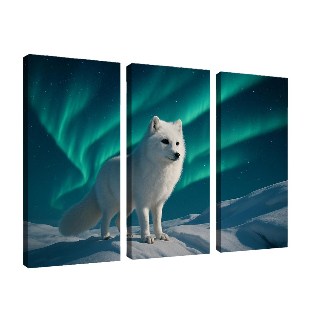 Snowy Arctic Fox Under Dancing Aurora custom paintings frame