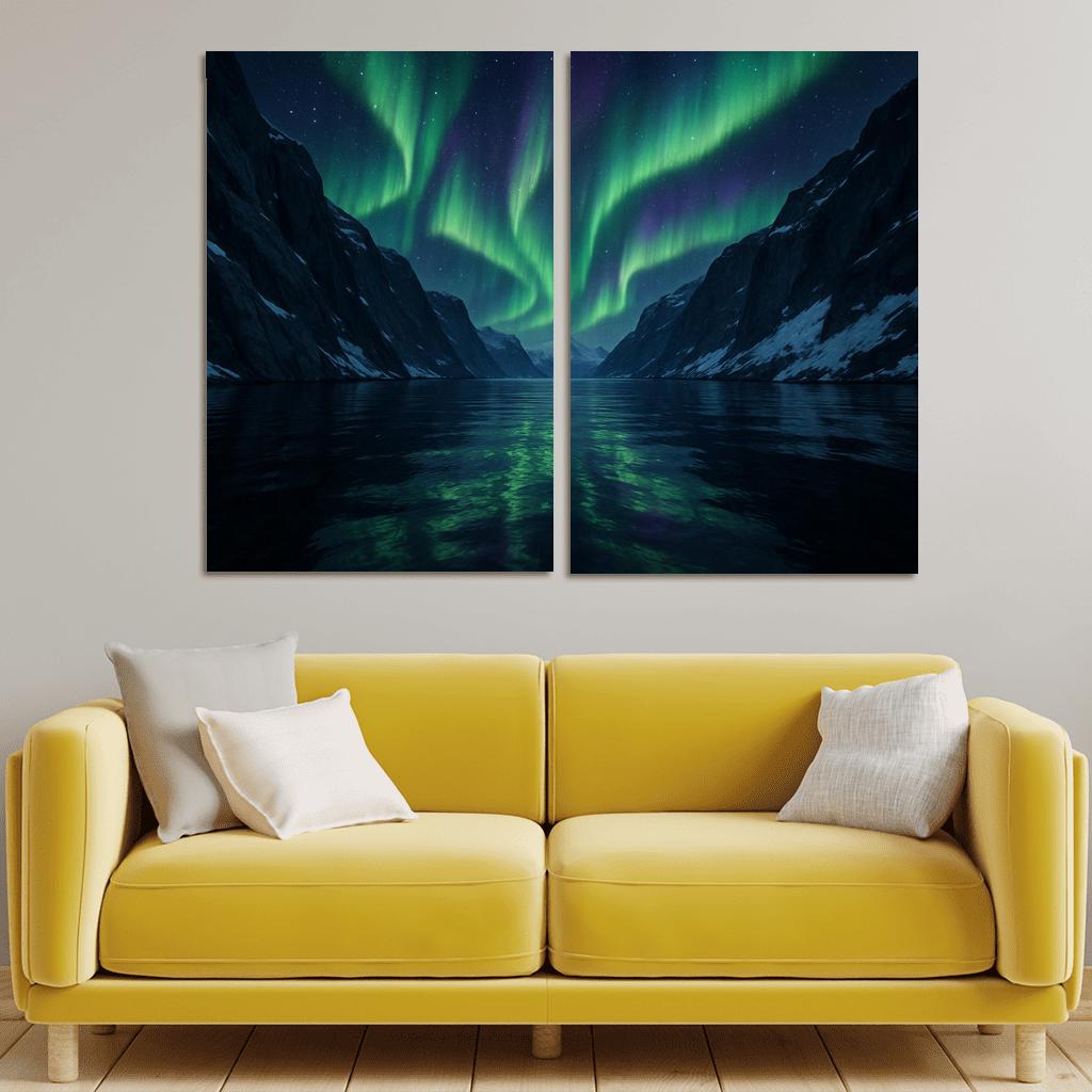 Aurora Glow Over Crystal Fjord oil paintings frame
