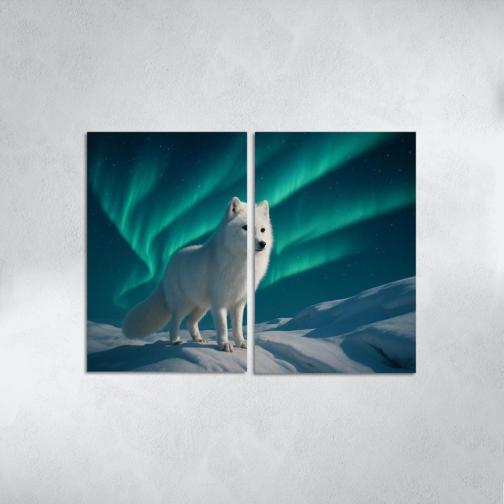 Snowy Arctic Fox Under Dancing Aurora custom paintings frame