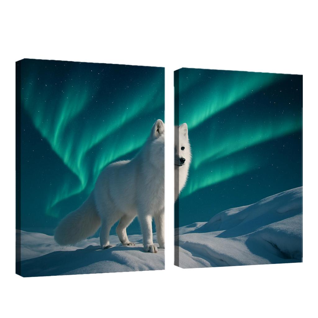Snowy Arctic Fox Under Dancing Aurora custom paintings frame