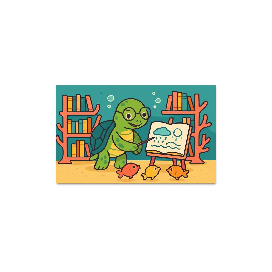 Coral Reef Library With Turtle Teacher wall art