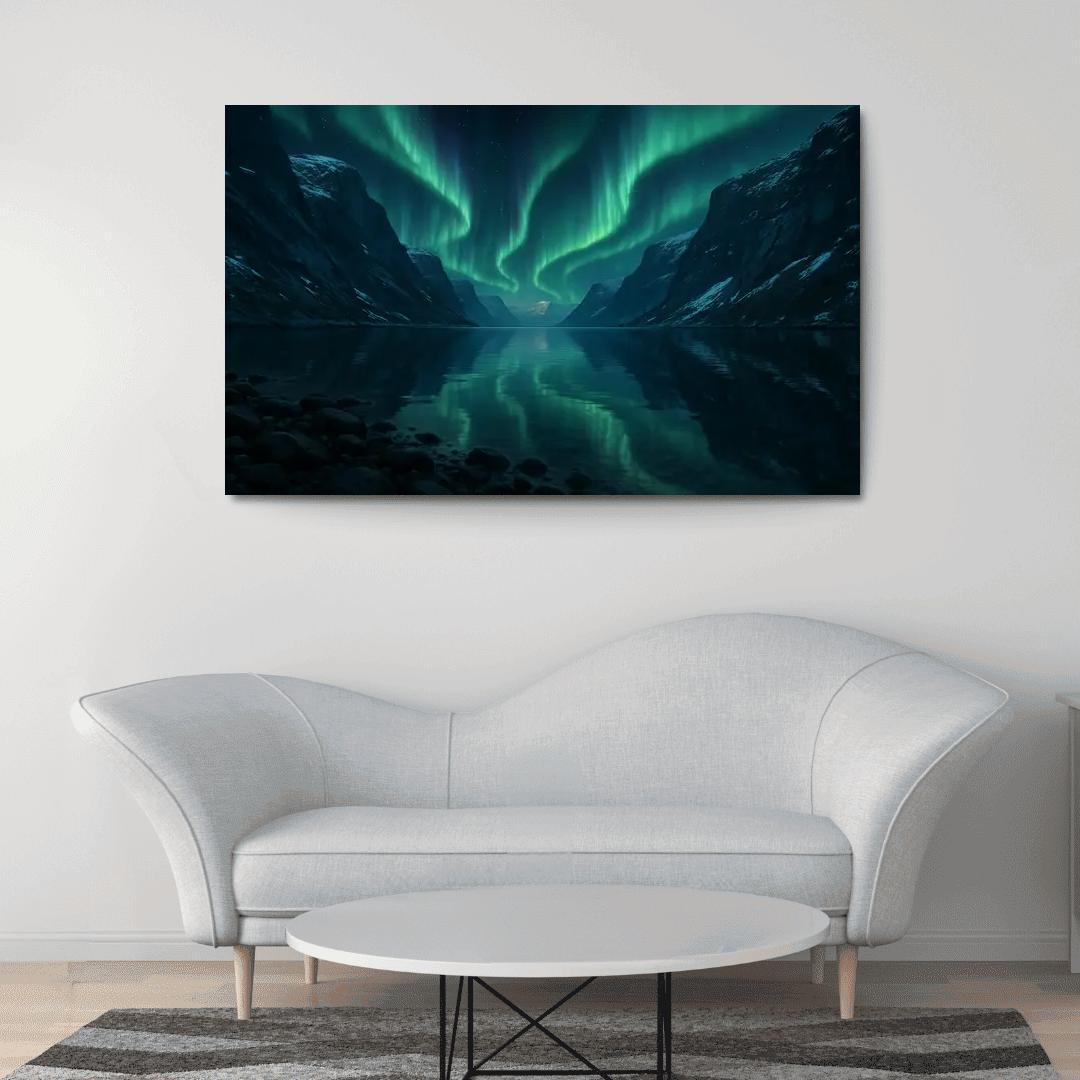 Aurora Reflection Over Crystal Fjord oil paintings frame
