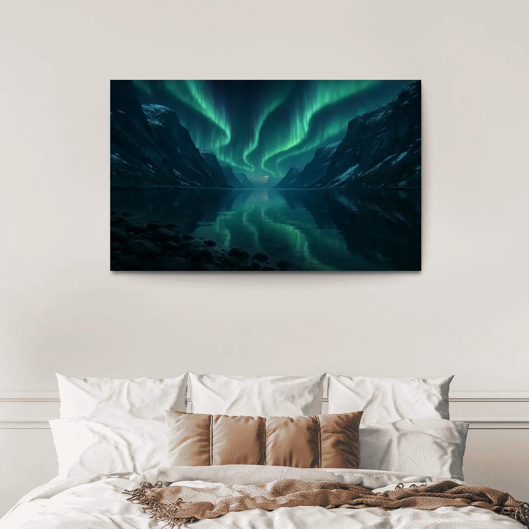 Aurora Reflection Over Crystal Fjord oil paintings frame