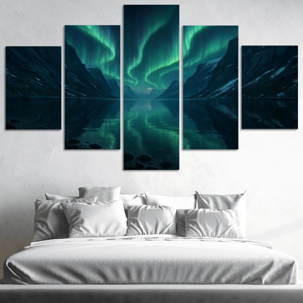 Aurora Reflection Over Crystal Fjord oil paintings frame