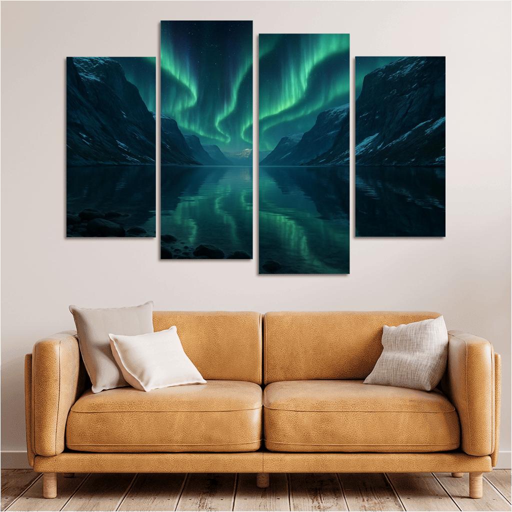 Aurora Reflection Over Crystal Fjord oil paintings frame