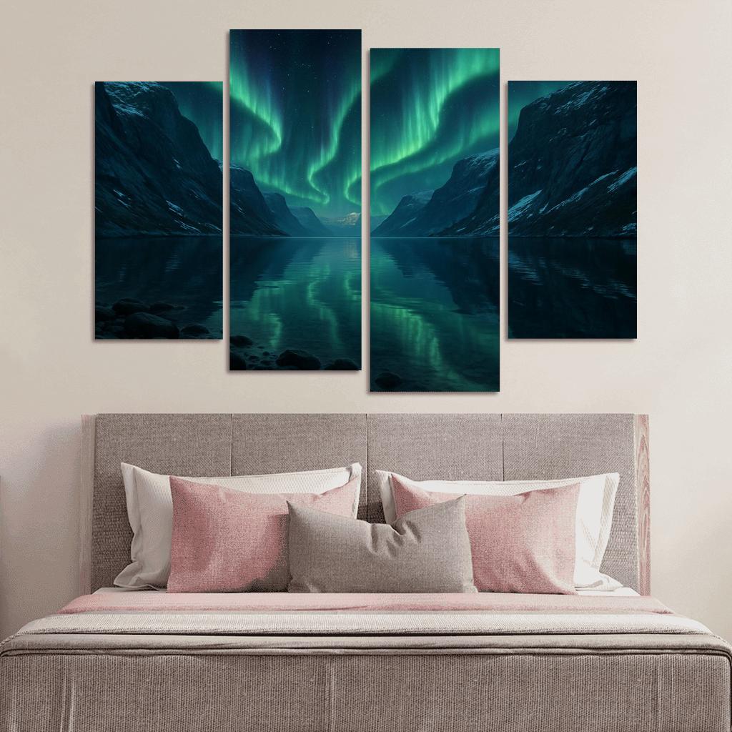 Aurora Reflection Over Crystal Fjord oil paintings frame