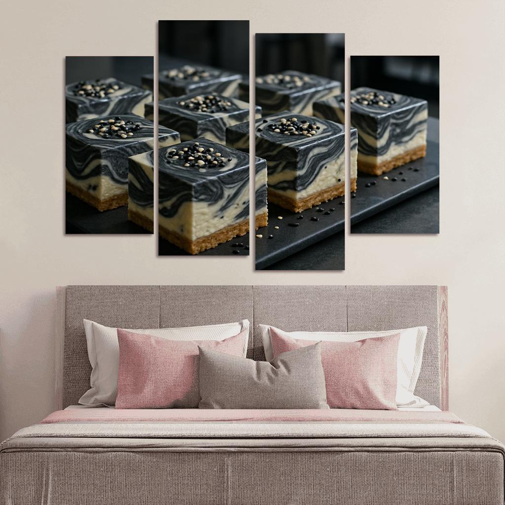 Charcoal Sesame Swirl Cheesecake Squares abstract paintings frame