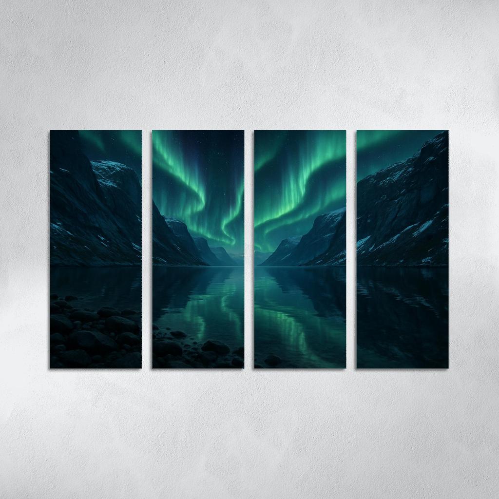 Aurora Reflection Over Crystal Fjord oil paintings frame