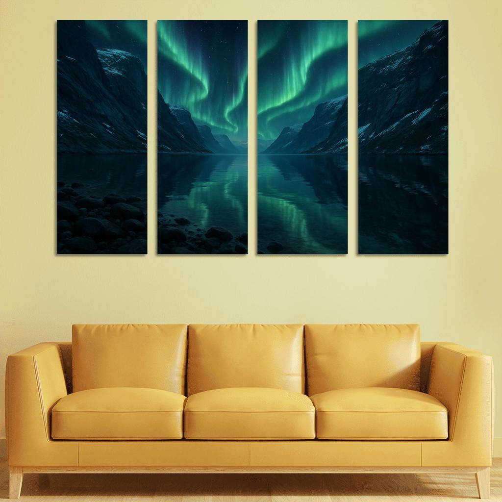 Aurora Reflection Over Crystal Fjord oil paintings frame