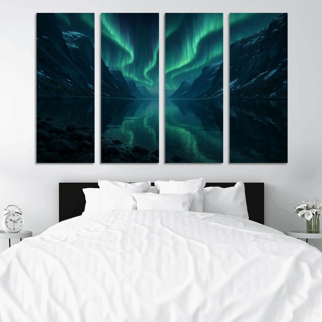 Aurora Reflection Over Crystal Fjord oil paintings frame