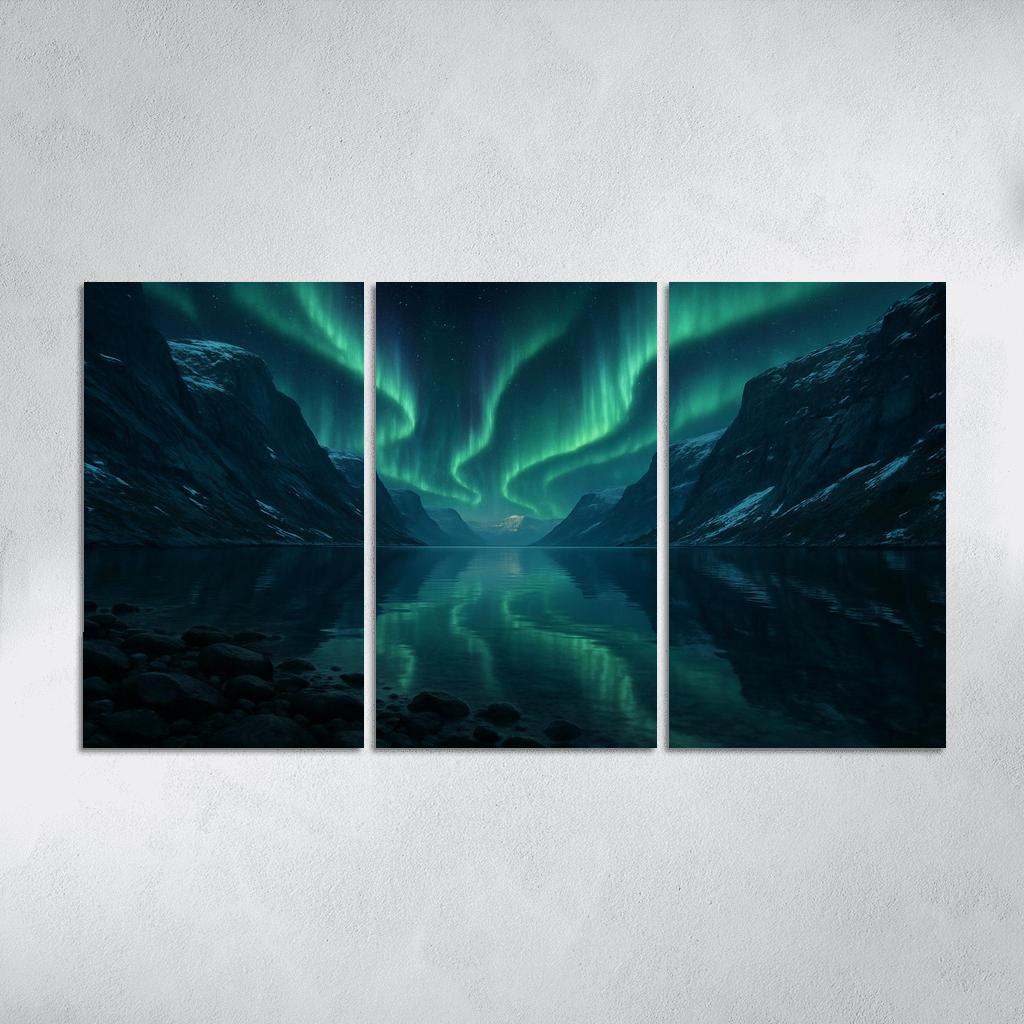 Aurora Reflection Over Crystal Fjord oil paintings frame