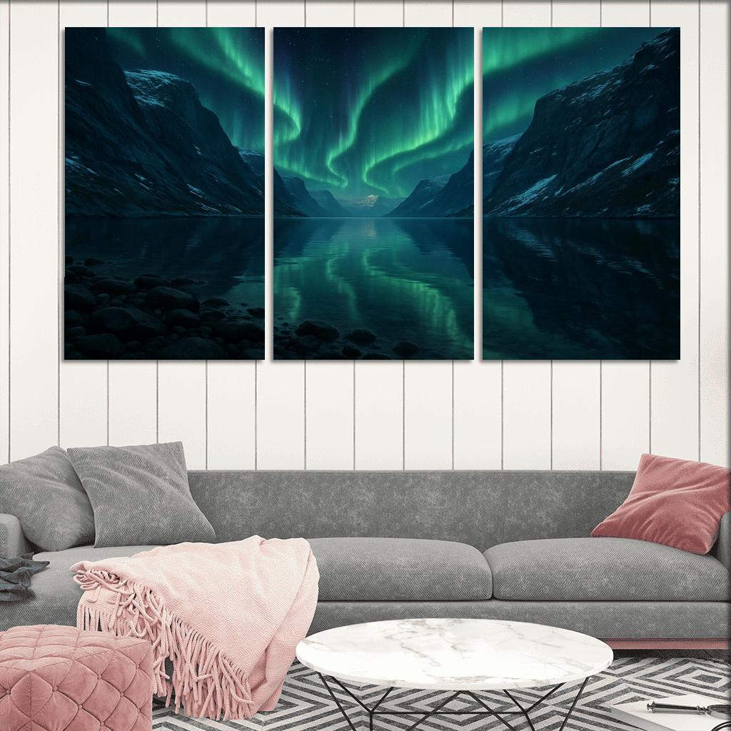 Aurora Reflection Over Crystal Fjord oil paintings frame