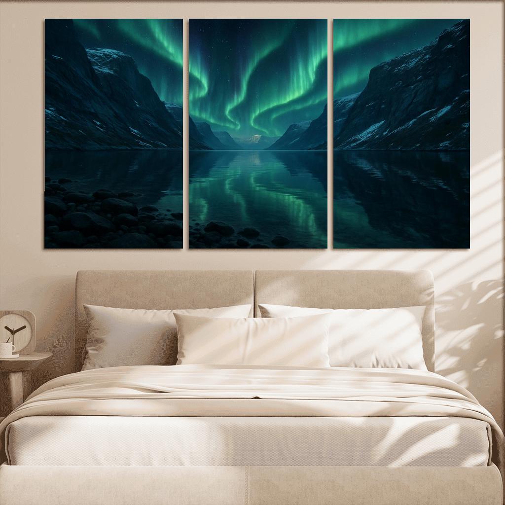 Aurora Reflection Over Crystal Fjord oil paintings frame