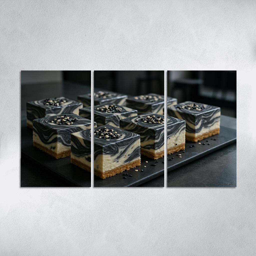 Charcoal Sesame Swirl Cheesecake Squares abstract paintings frame